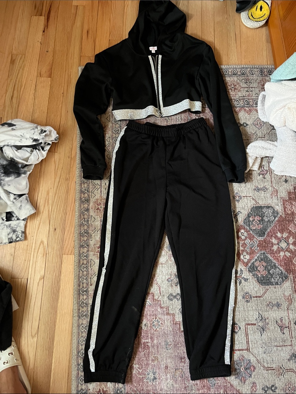 Hot & Delicious Black Jogger Set with Silver Trim